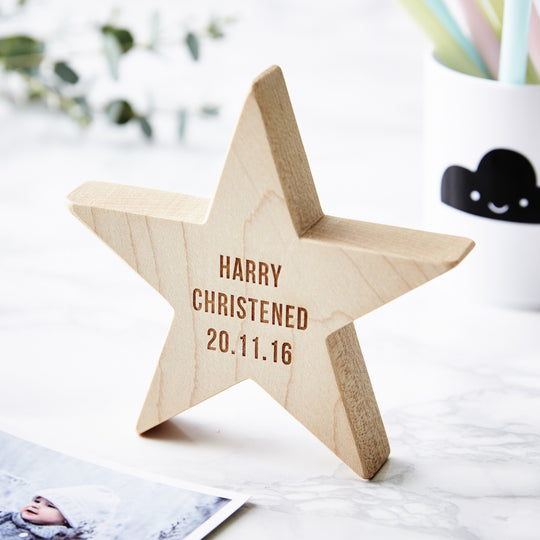 Personalised Christening Wooden Star Keepsake