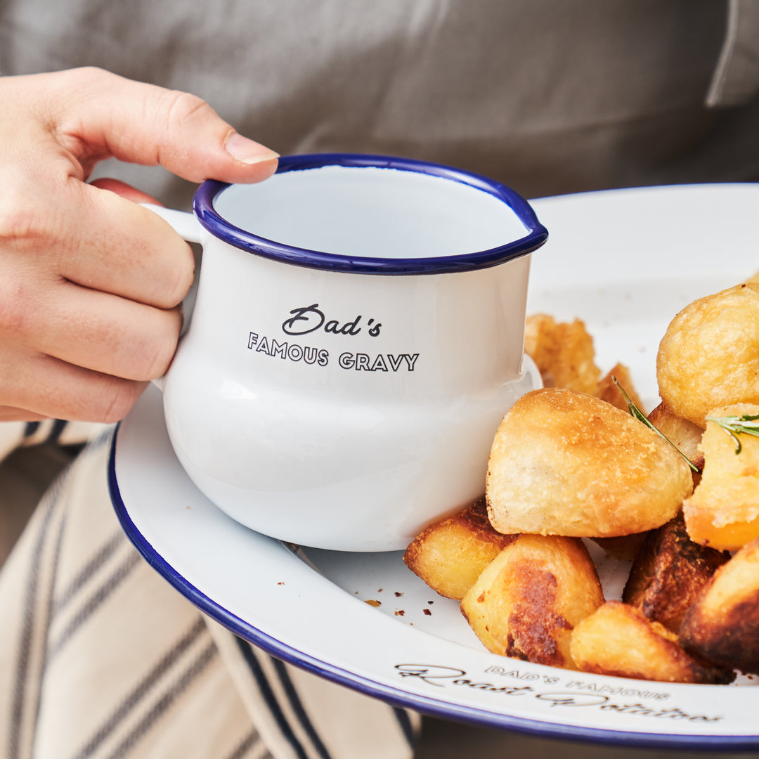 Close up of Personalised Enamel Gravy Boat