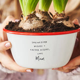 Close up of text Personalised Engraved Enamel Planter