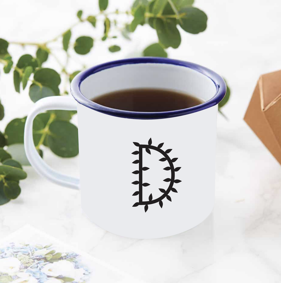 Personalised Botanical Initial Enamel Mug