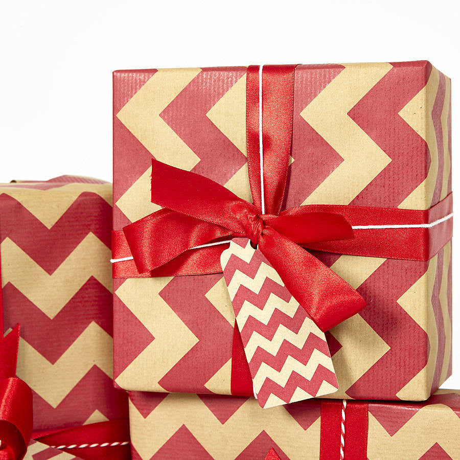 Red Chevron Brown Christmas Wrapping Paper