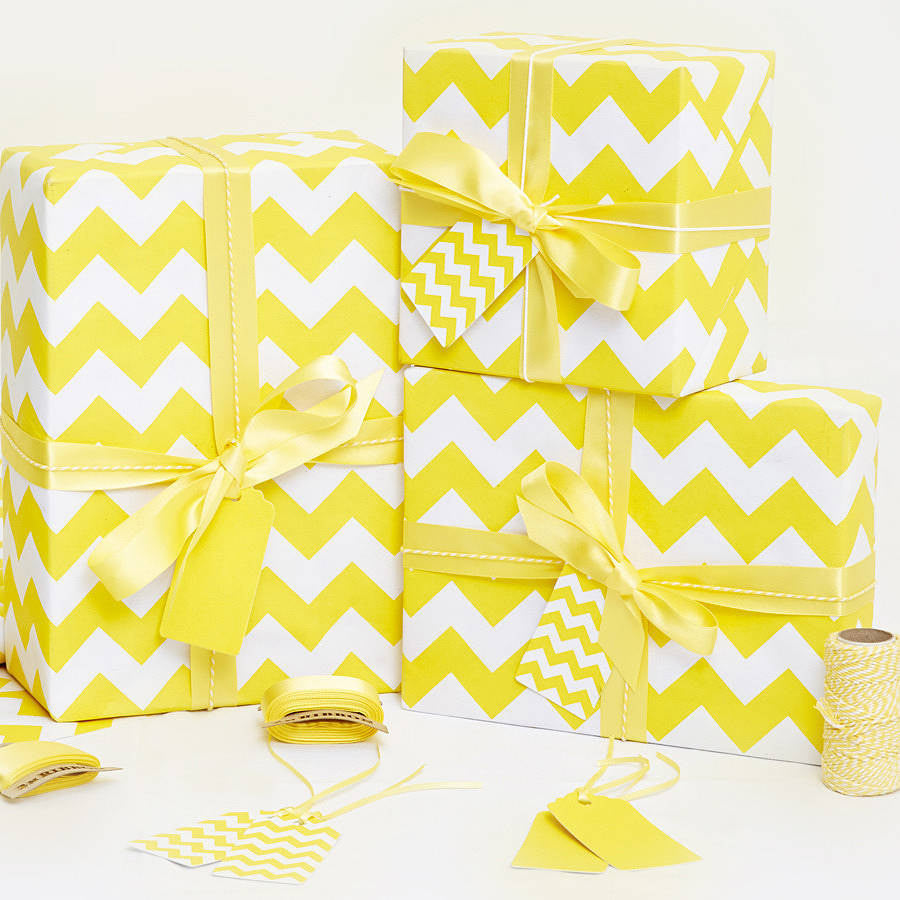 Recycled Yellow Chevron White Wrapping Paper