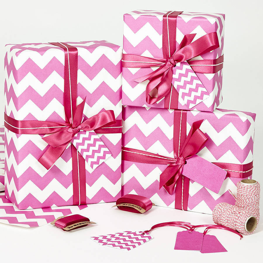 Recycled Pink Chevron White Wrapping Paper