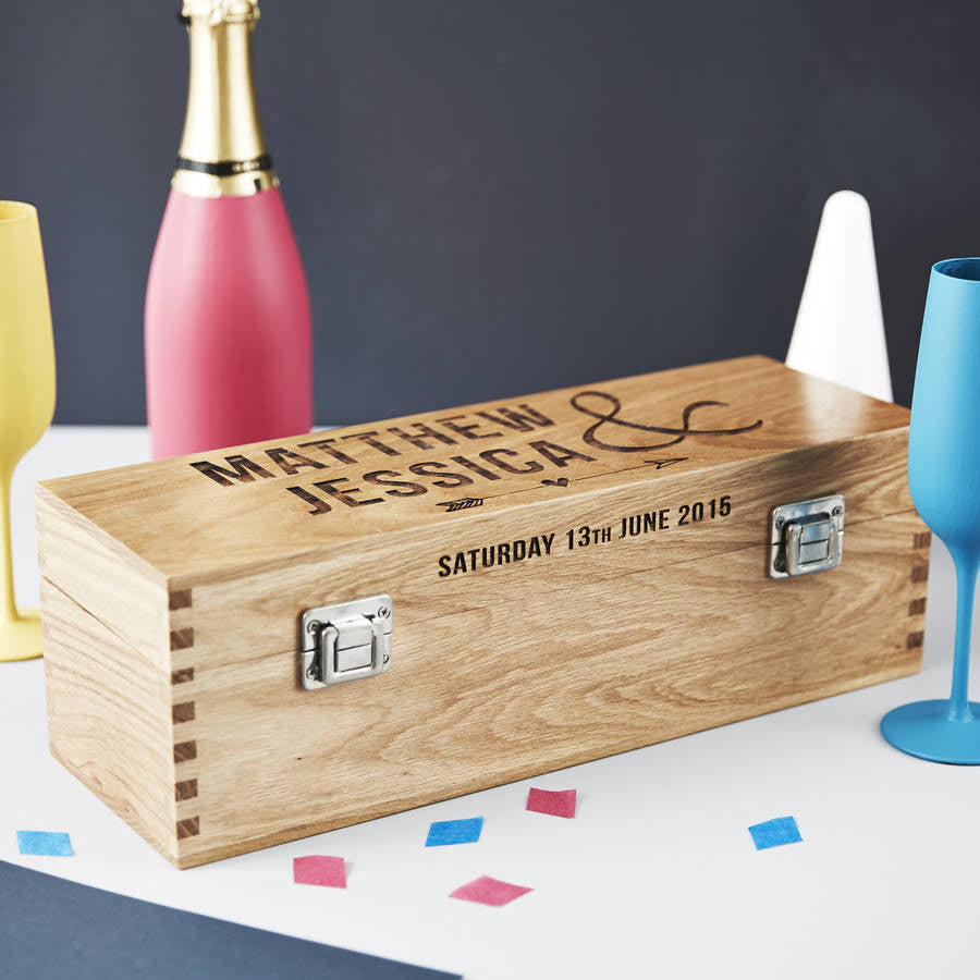 Personalised Wedding Oak Bottle Box