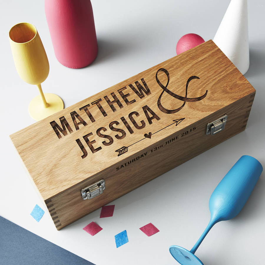 Personalised Wedding Oak Bottle Box