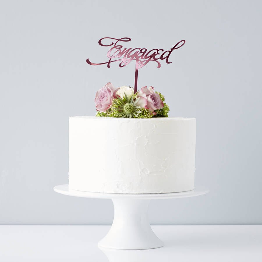 Elegant 'Engaged' Cake Topper
