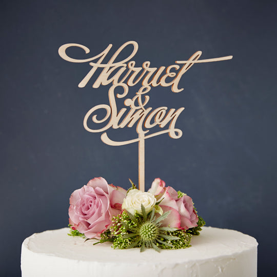 Elegant Personalised Couples Wooden Wedding Cake Topper