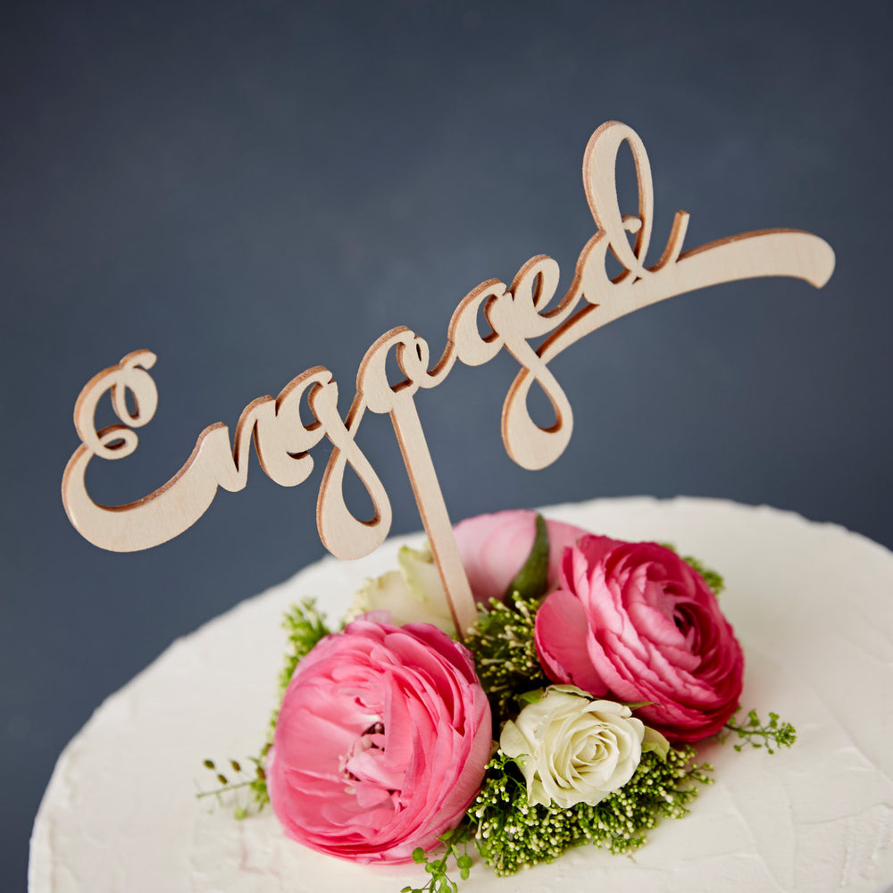 Calligraphy 'Engaged' Wooden Cake Topper