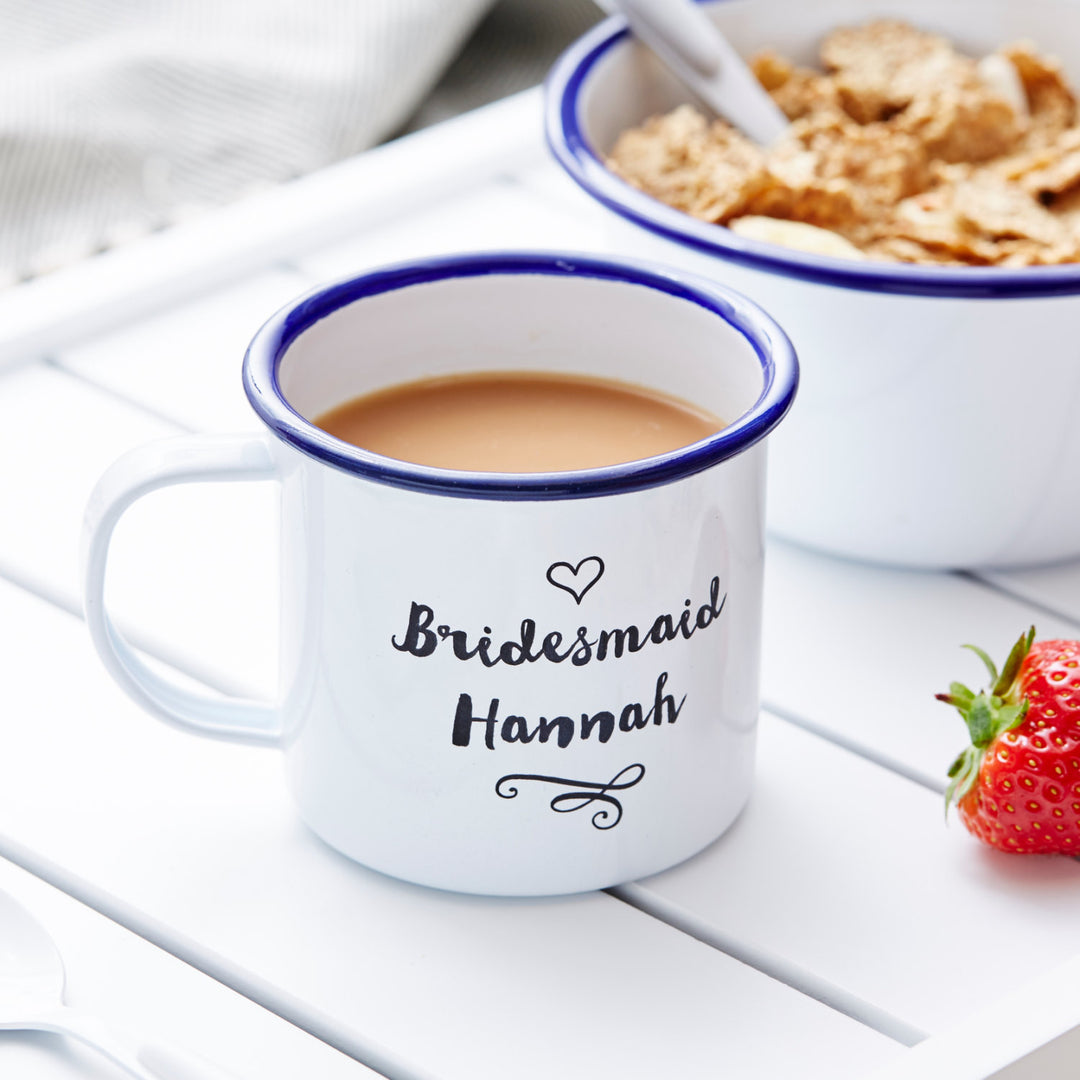 Personalised Bridesmaid Enamel Mug
