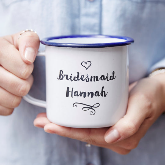 Personalised Bridesmaid Enamel Mug