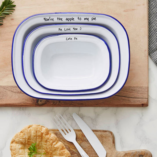 Personalised Message Enamel Pie Dish Set