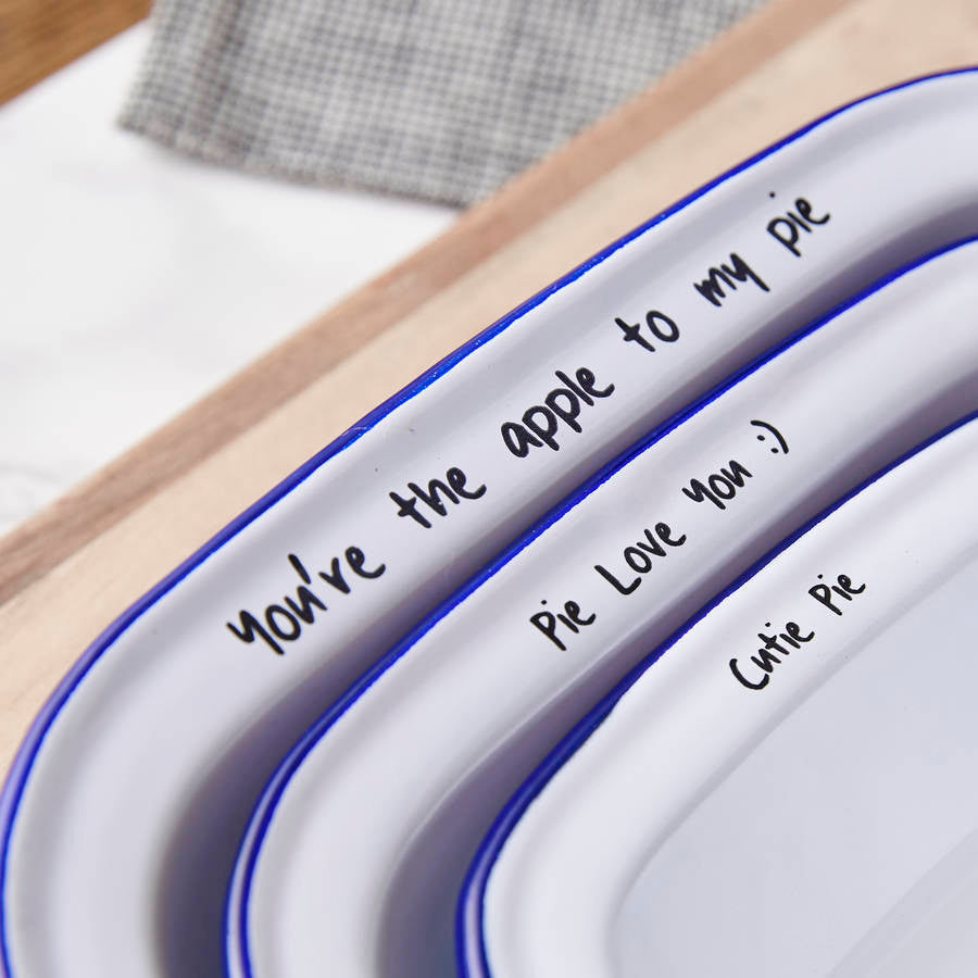 Personalised Message Enamel Pie Dish Set