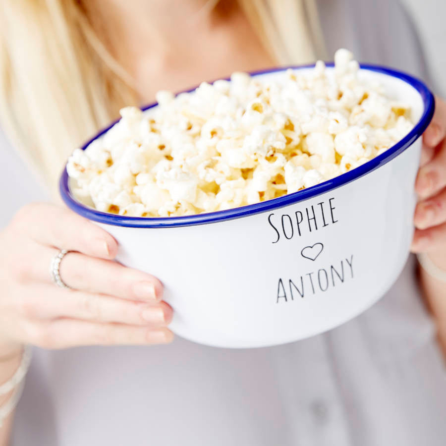 Couples Enamel Personalised Popcorn Bowl