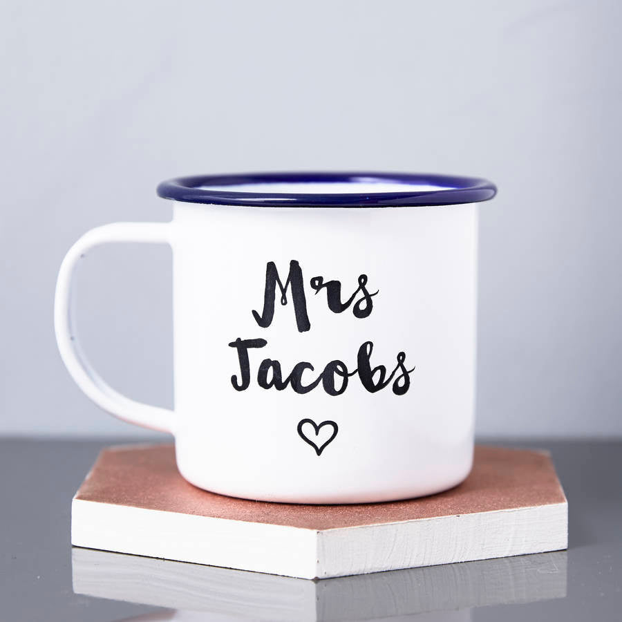 Enamel Personalised Heart Wedding Mug