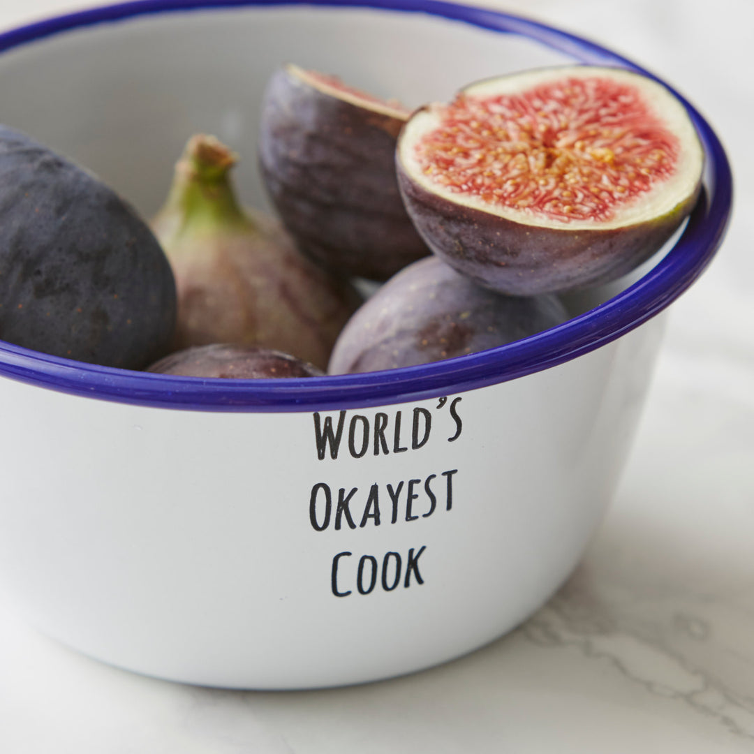 Personalised 'World's Okayest Cook' Enamel Bowl