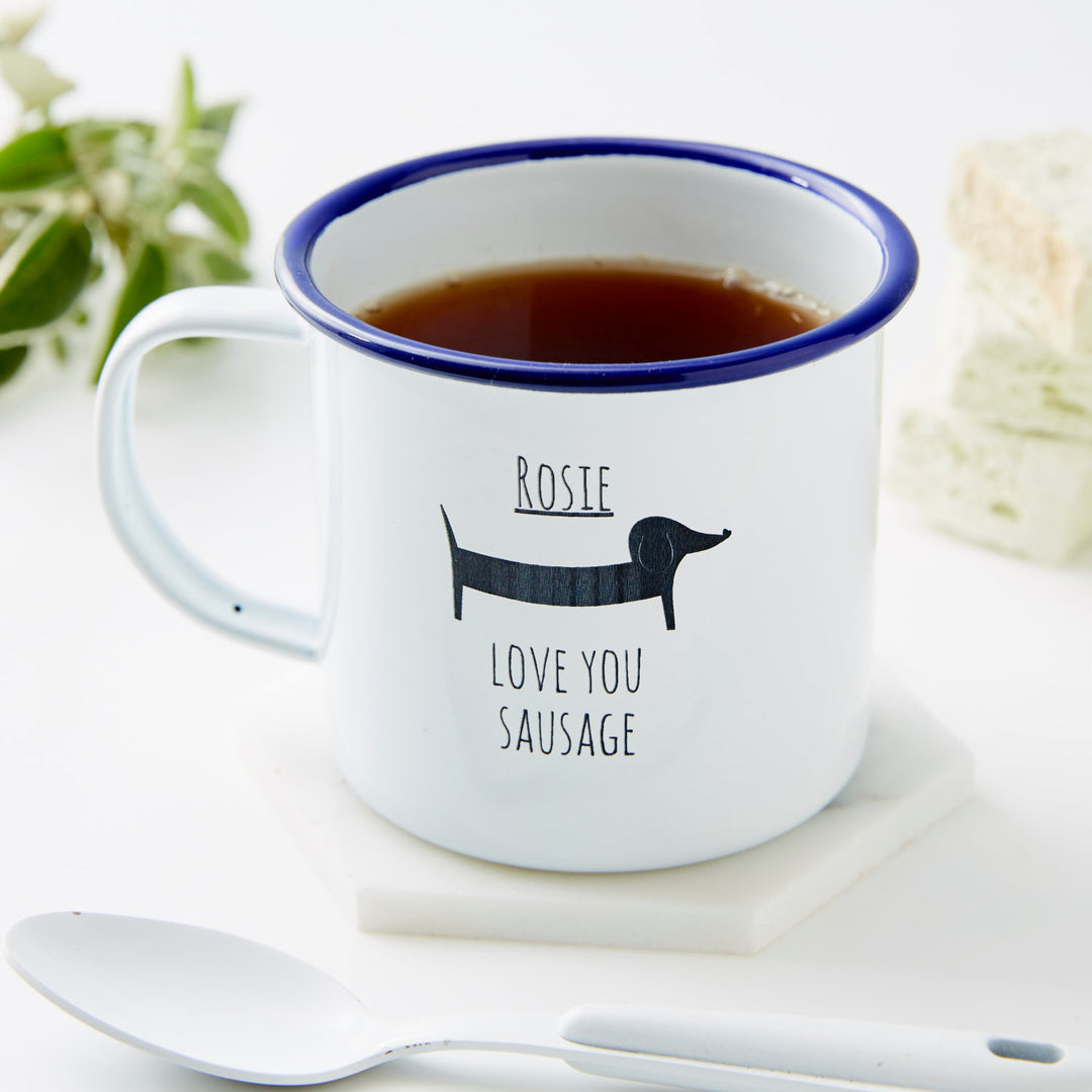 Personalised Sausage Dog Enamel Mug