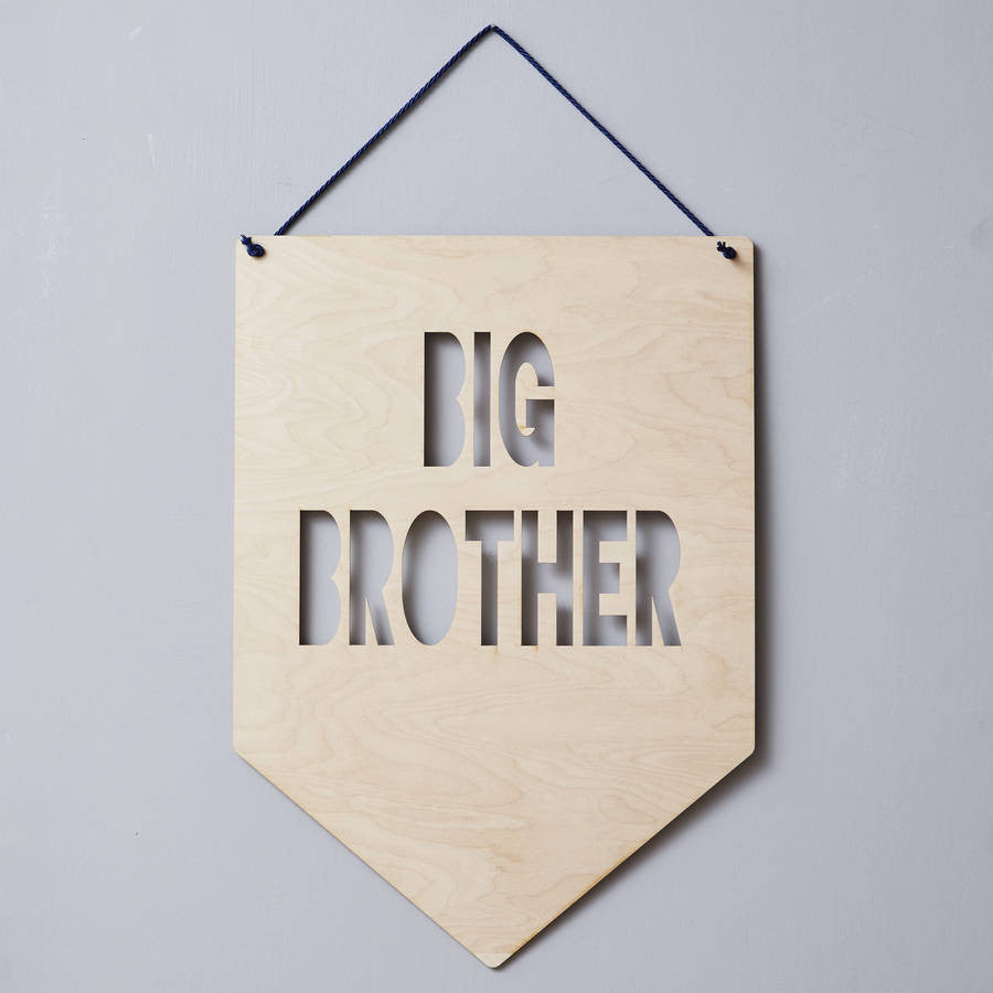 Big Brother / Little Brother Hanging Wooden Flag