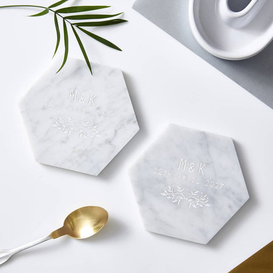 Botanical Personalised Marble Coaster