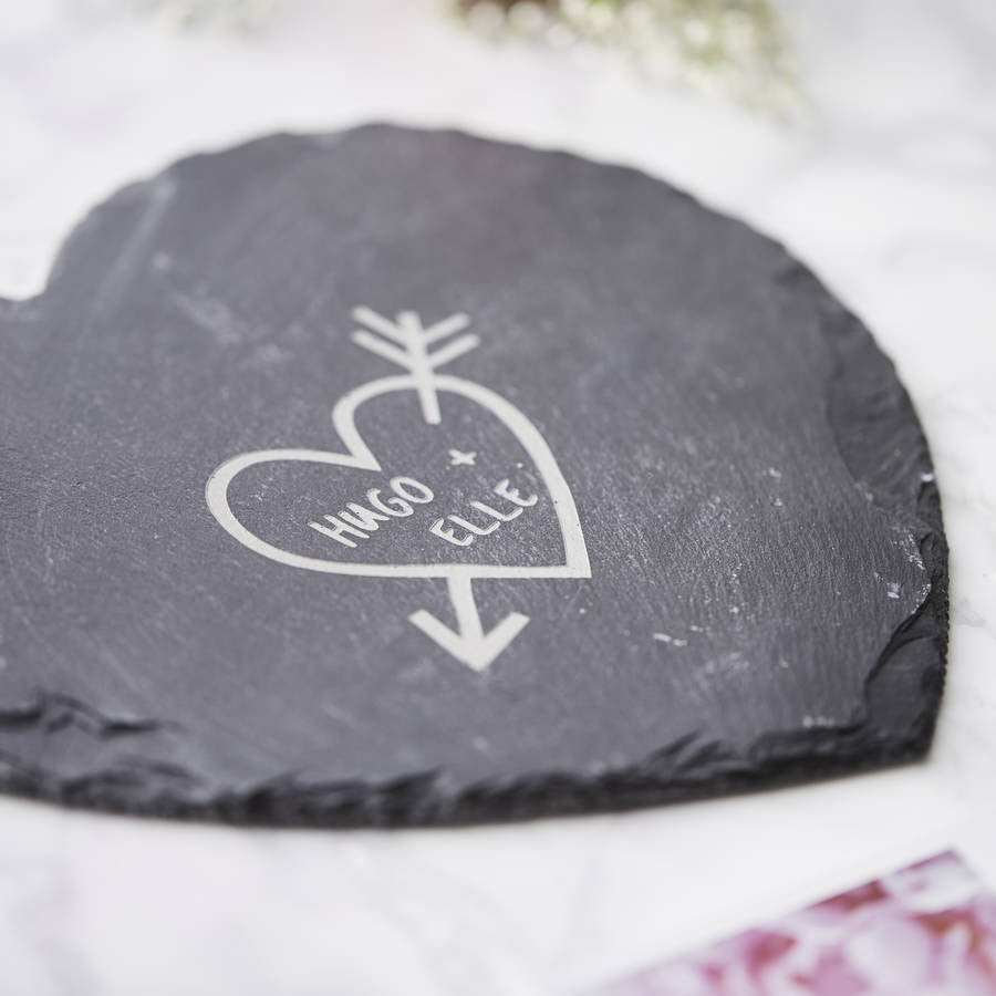 Carved Heart Slate Personalised Cheese Board