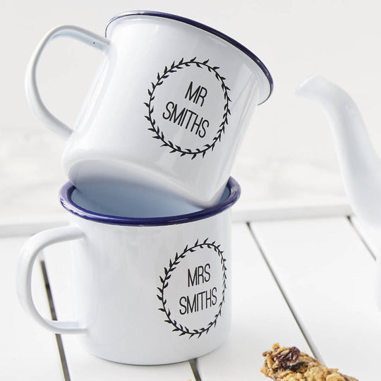 Enamel Wreath Personalised Wedding Mug