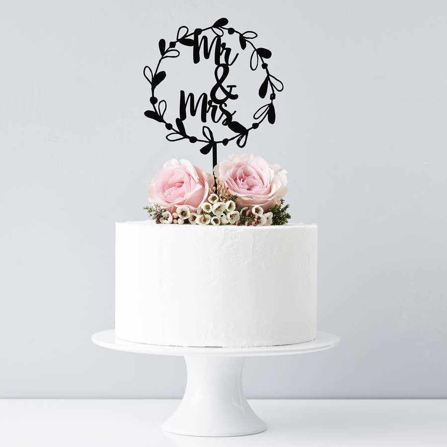 Mr And Mrs Floral Wreath Wedding Cake Topper