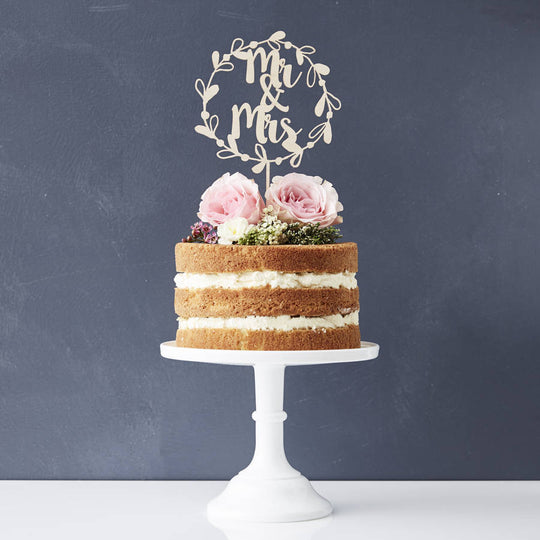 Mr And Mrs Floral Wreath Wedding Cake Topper