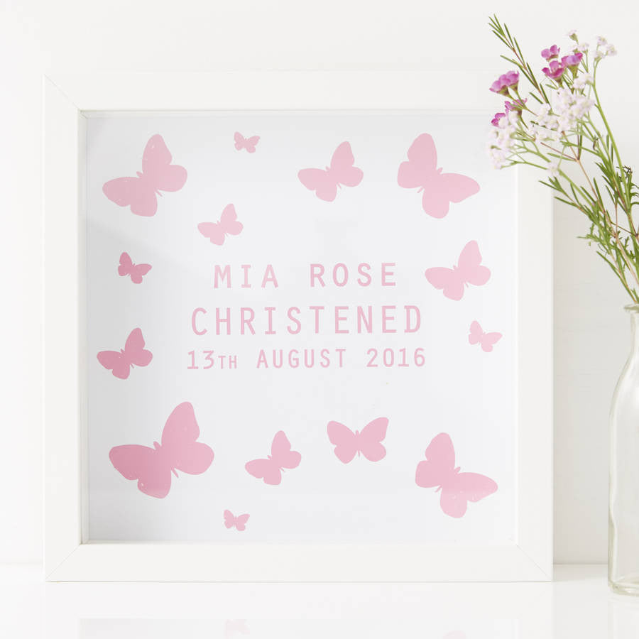 Personalised Butterfly Framed Christening Print