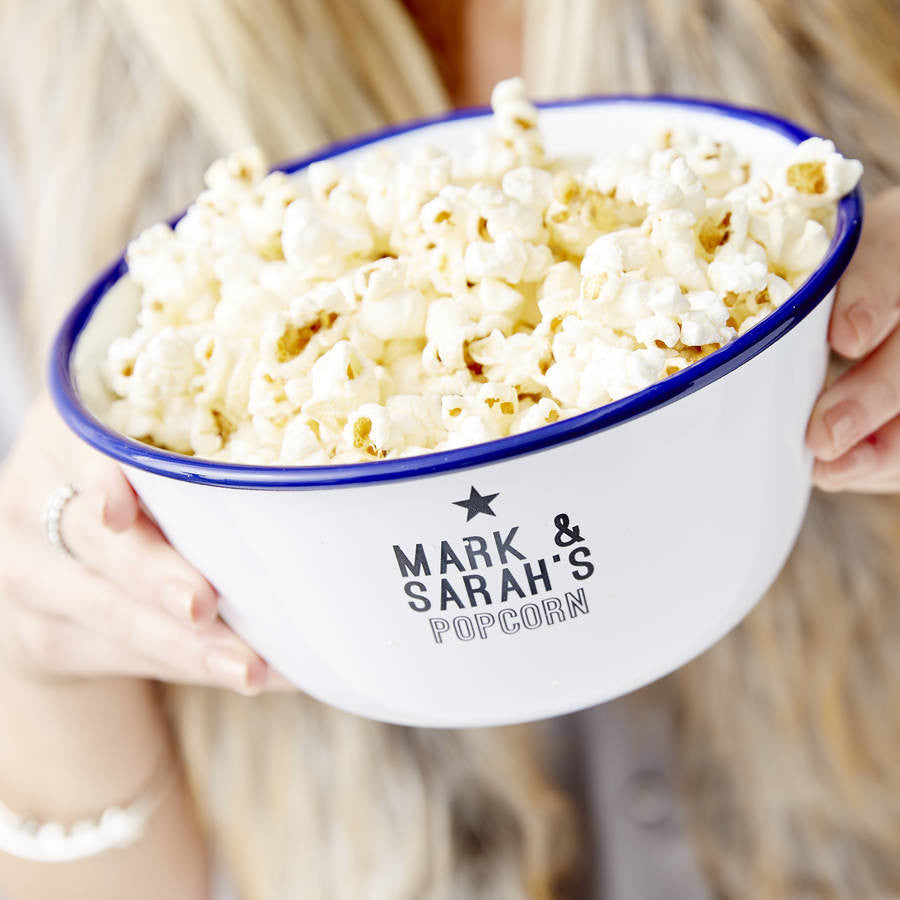 Personalised Couples Enamel Popcorn Bowl