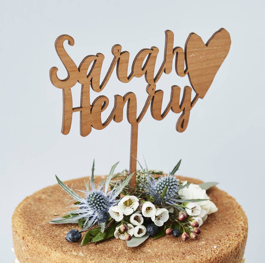 Personalised Happy Couple Wooden Wedding Cake Topper