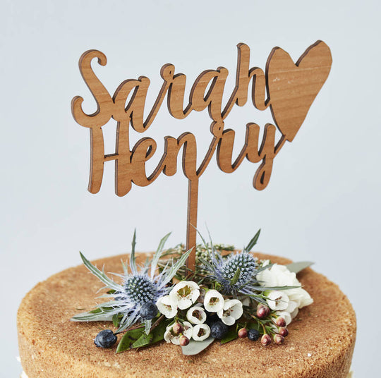 Personalised Happy Couple Wooden Wedding Cake Topper