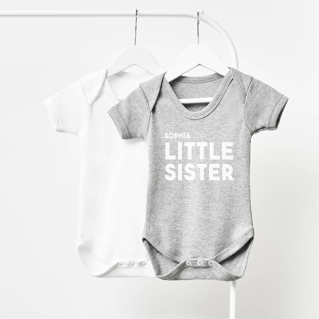 Personalised Little Sister Short Sleeve Babygrow – Sophia Victoria Joy