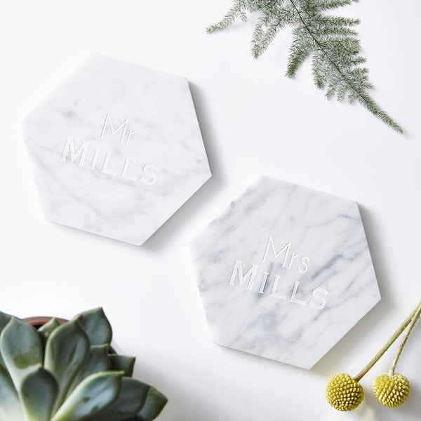 Personalised Mr And Mrs Marble Coaster
