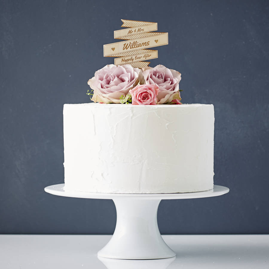 Personalised Wooden Banner Wedding Cake Topper