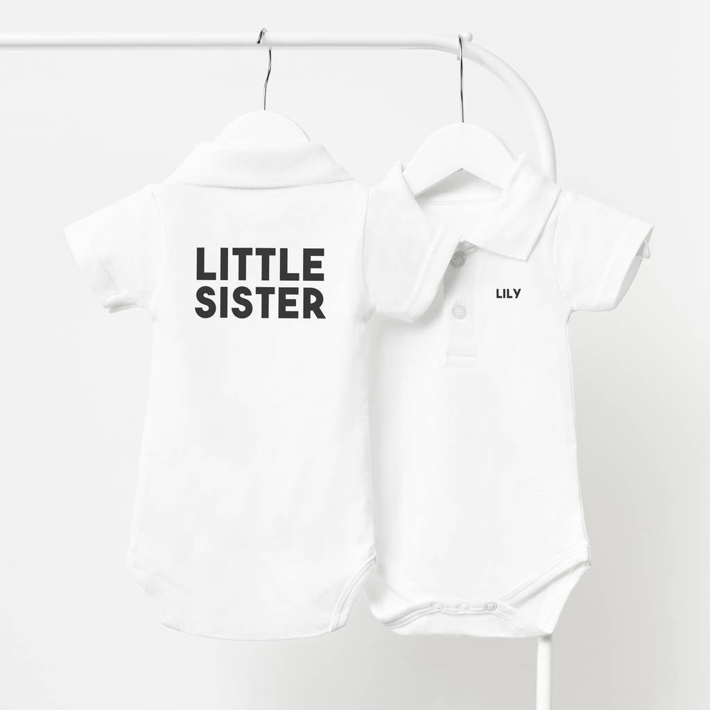 Personalised Little Sister Polo Babygrow
