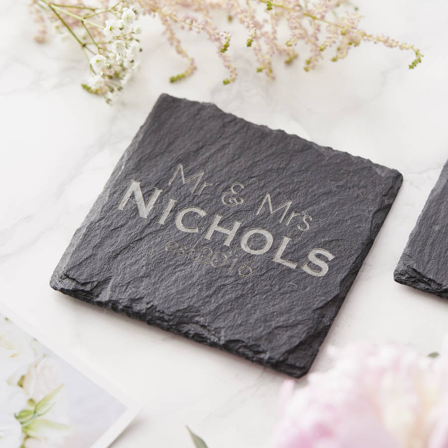 Slate Personalised Wedding Coaster