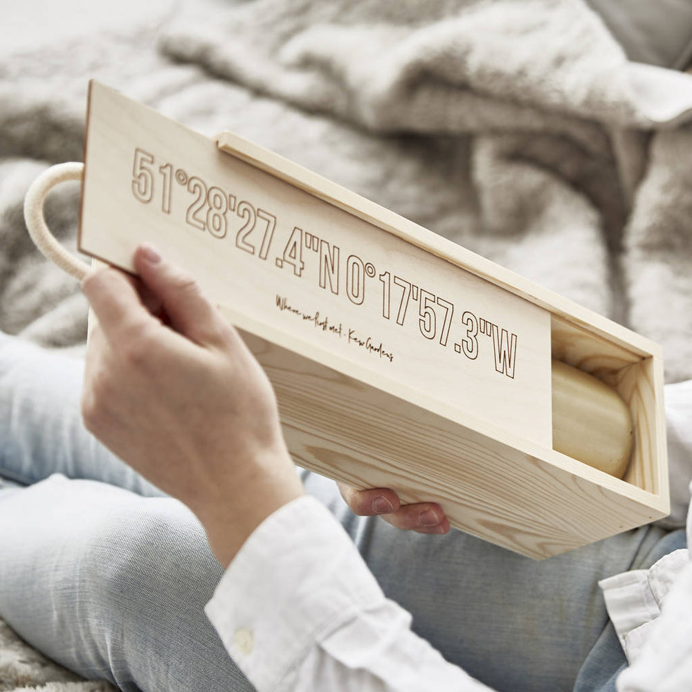 Where We Met Wooden Anniversary Bottle Box