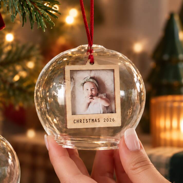 Baby's First Christmas Wooden Photo Bauble
