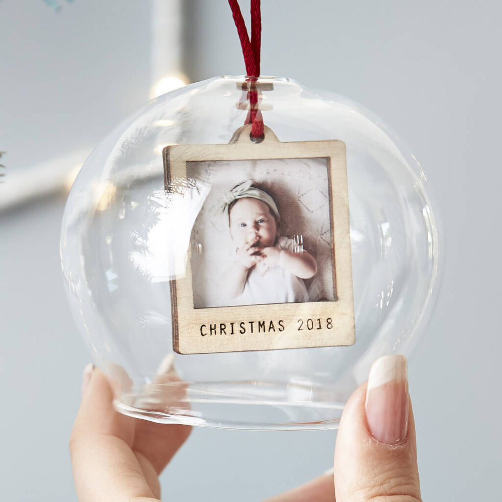 Baby's first Christmas personalised photo bauble