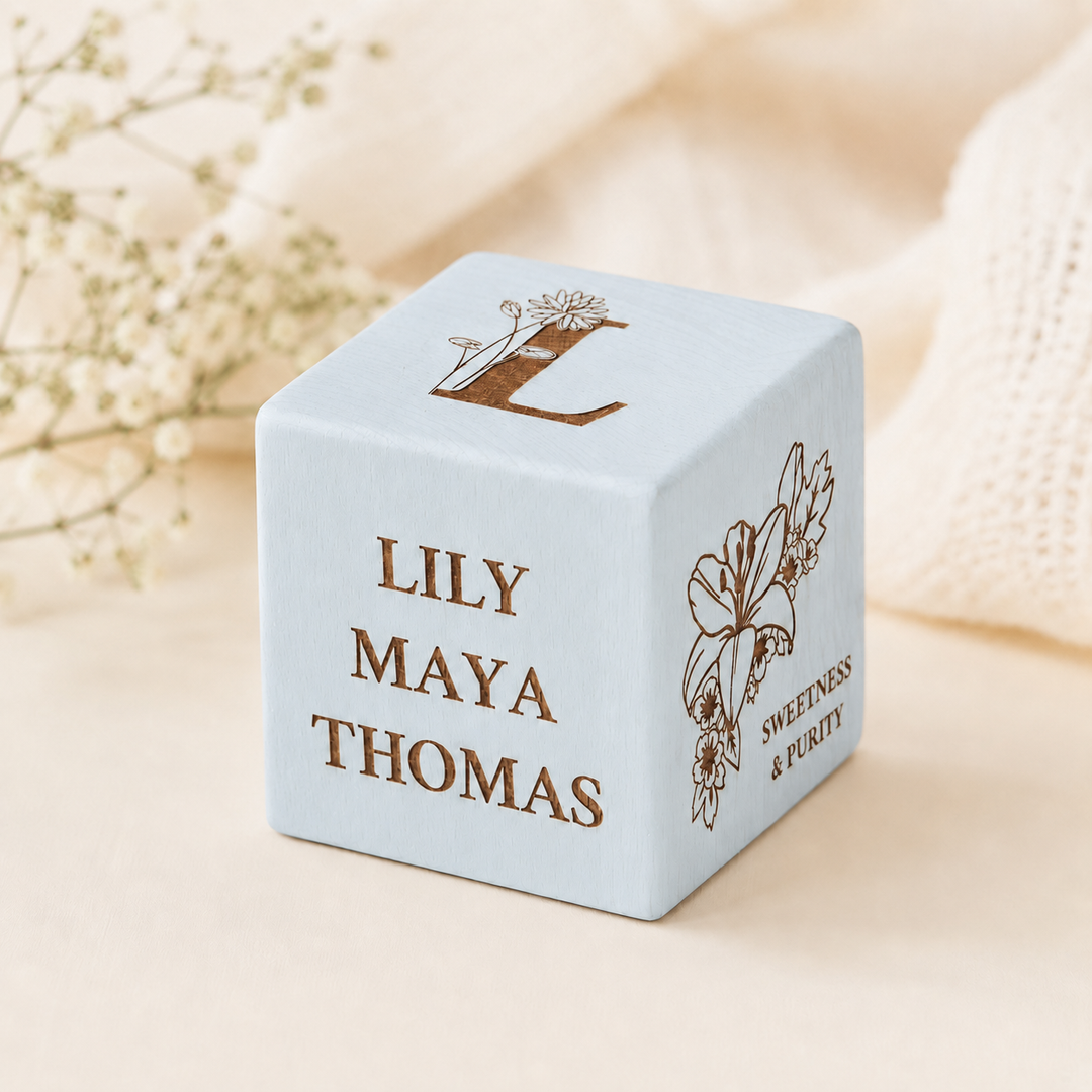Personalised Birth Flower New Baby Keepsake Block