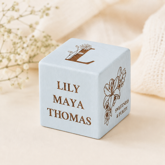Personalised Birth Flower New Baby Keepsake Block