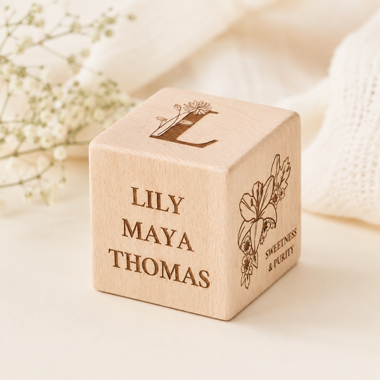 Personalised Birth Flower New Baby Keepsake Block