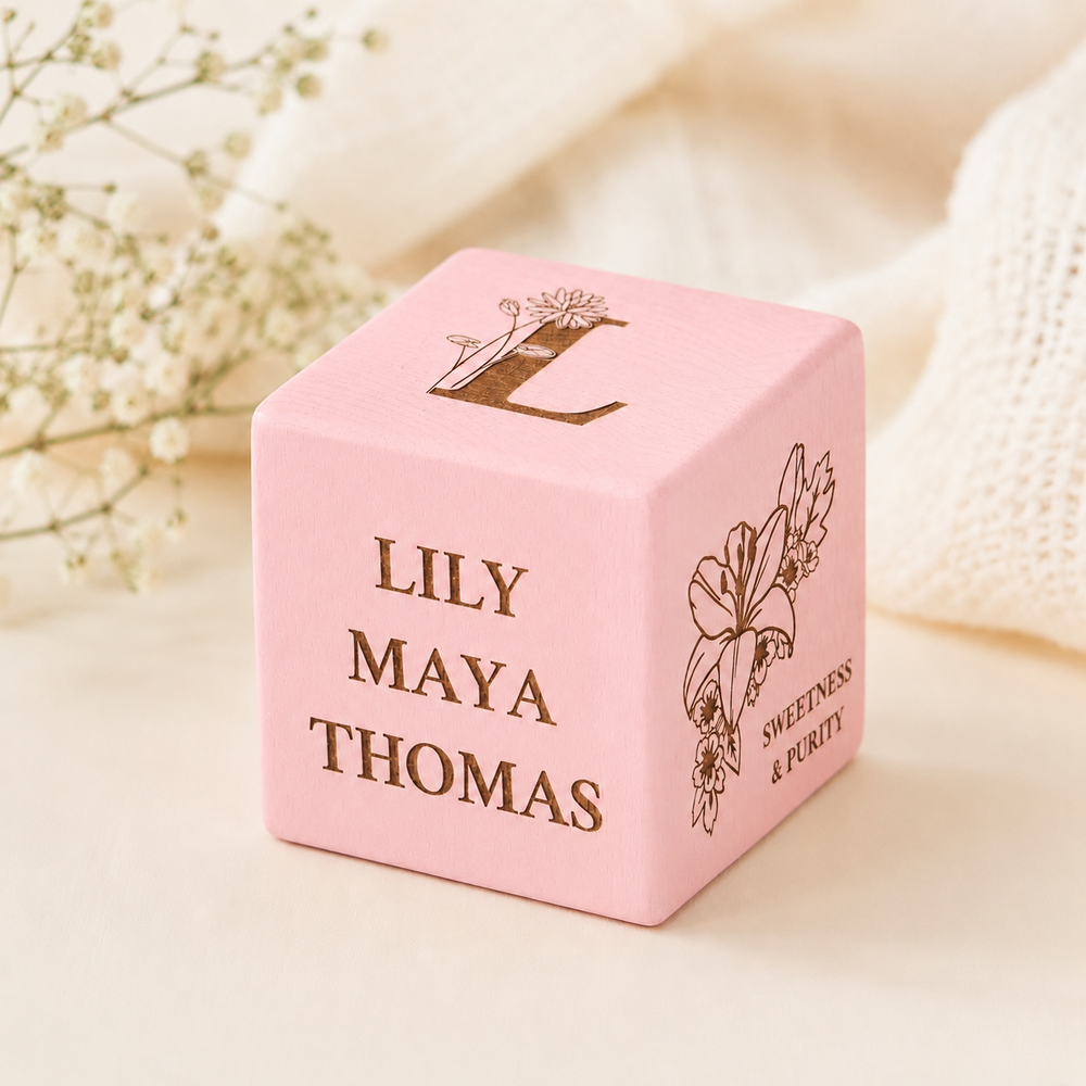 Personalised Birth Flower New Baby Keepsake Block