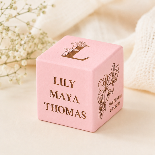 Personalised Birth Flower New Baby Keepsake Block