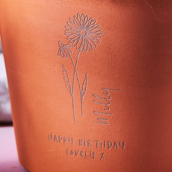 Personalised birth flower terracotta plant pot birthday gift