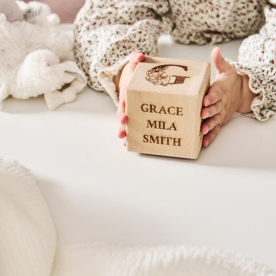 Personalised Birth Flower New Baby Keepsake Block