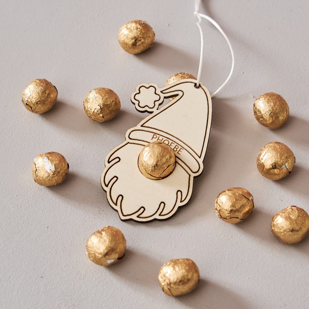 Personalised Christmas Gonk Decoration And Bag Of Chocolate Noses