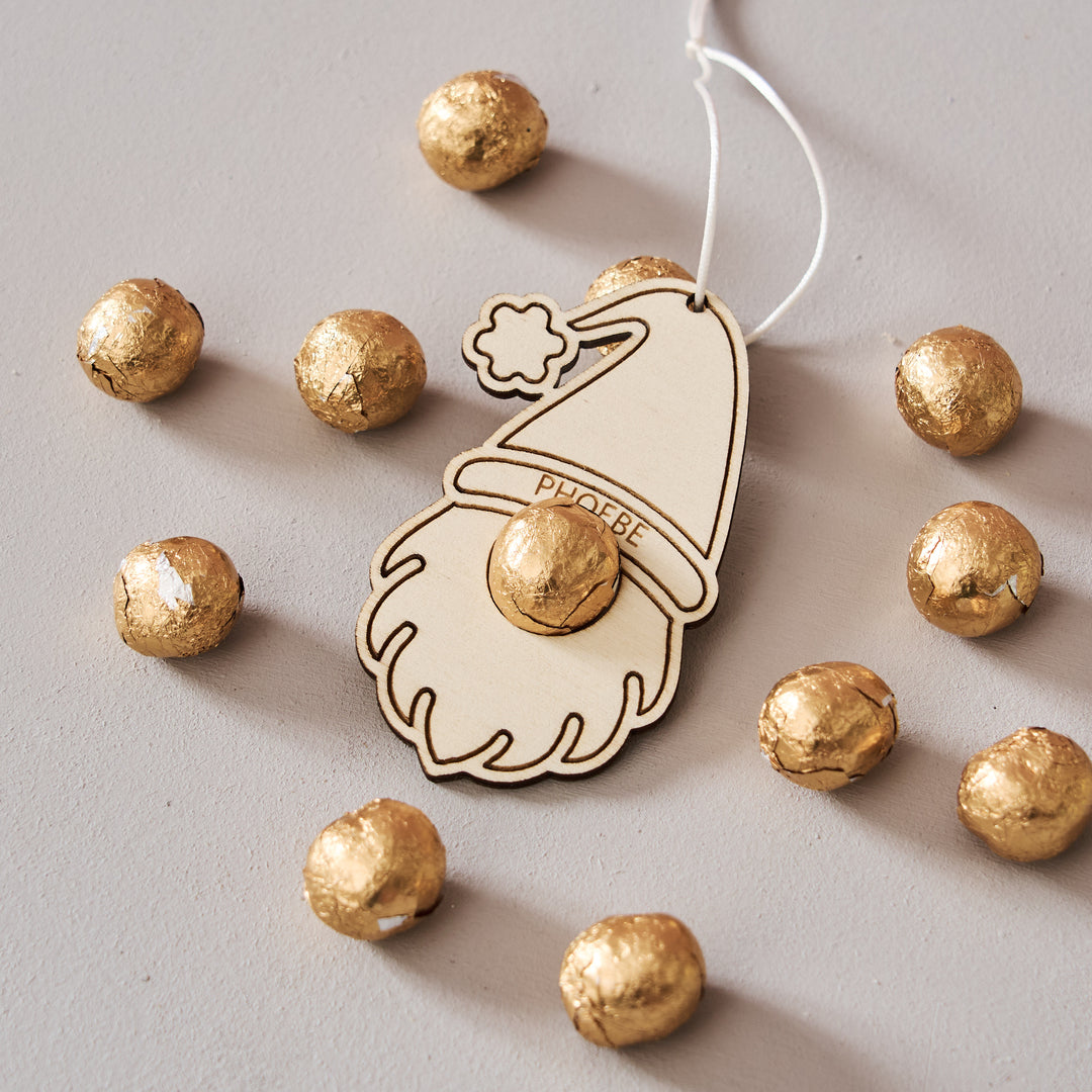 Personalised Christmas Gonk Decoration And Bag Of Chocolate Noses