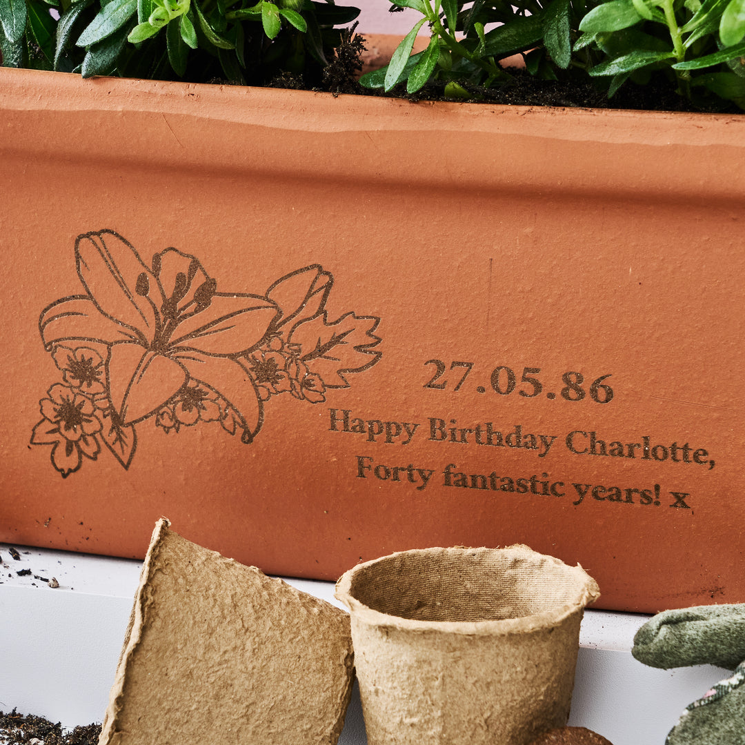 Birth Flower Message Personalised Birthday Gift Terracotta Planter