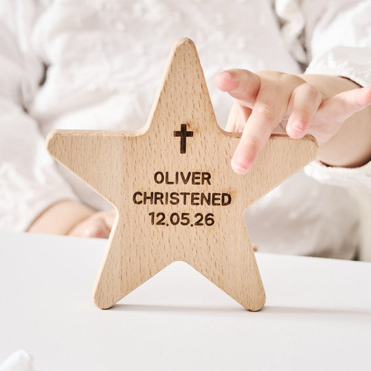 Wooden Star Personalised Christening Gift Keepsake