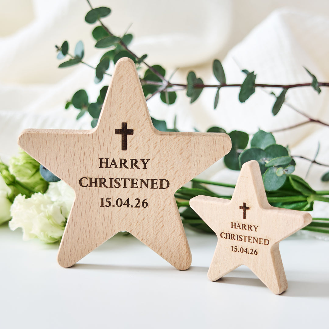 Personalised Christening Keepsake Wooden Star Decoration